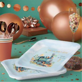 Plato De Papel Segundo niño con motor de tren. Cumpleaños