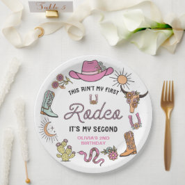 Plato De Papel Segundo Rodeo Pink Western Cowboy Cumpleaños 2