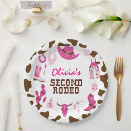 Plato De Papel Segundo Rodeo Pink Western Cowboy Cumpleaños 2