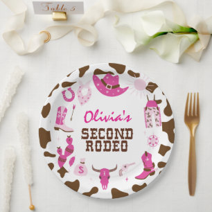 Plato De Papel Segundo Rodeo Pink Western Cowboy Cumpleaños 2