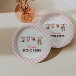 Plato De Papel Segundo Rodeo Rosa Cumpleaños Vaquero Occidental 2
