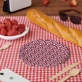 Plato De Papel Seigaiha, Waves, Japanese, Burgundy and White