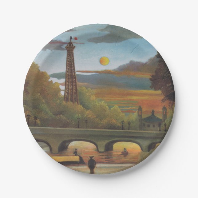 Plato De Papel Seine & Eiffel Tower in the Sunset (París, Francia (Anverso)
