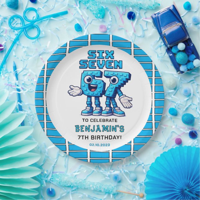 Plato De Papel Seis Siete Meme Cumpleaños 7 | Divertido Moderno (Fiesta)