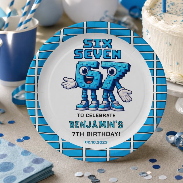 Plato De Papel Seis Siete Meme Cumpleaños 7 | Divertido Moderno (Six Seven Meme 7th Birthday | Funny Trendy Paper Plates
)