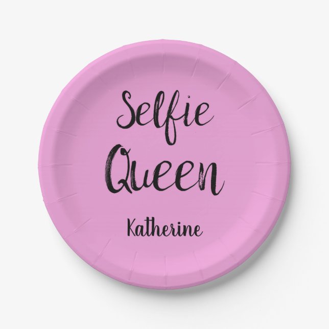 Plato De Papel Selfie nombre de reina rosa personalizado (Anverso)