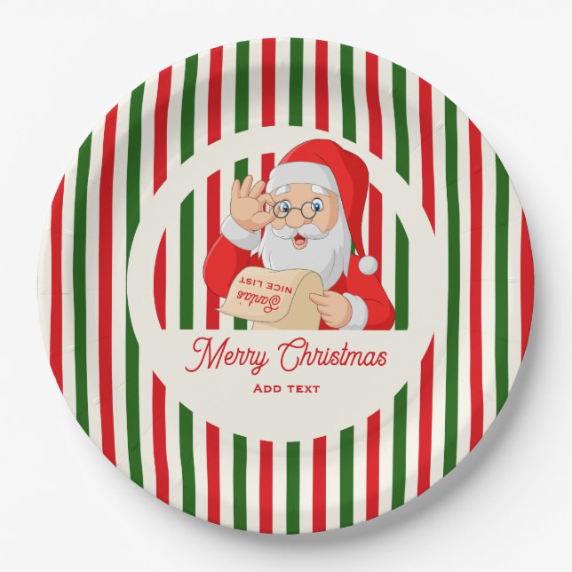 Plato De Papel Sellado por Santa Nice List No Peeking Navidades (Anverso)