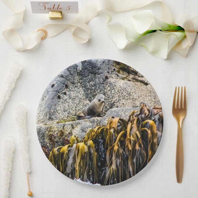 Plato De Papel Sello De Piel Joven En La Roca (Boda)