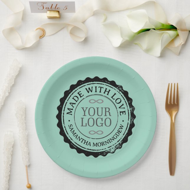 Plato De Papel Sello - TU TEXTO Y LOGO 3 (Boda)