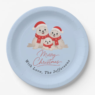 Plato De Papel Sellos Navideños Lindos Familia Vacaciones De Invi