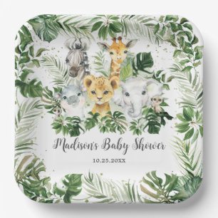 Plato De Papel Selva Animal Safari Greenery Neutral Baby Shower