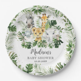 Plato De Papel Selva Animal Safari Greenery Neutral Baby Shower