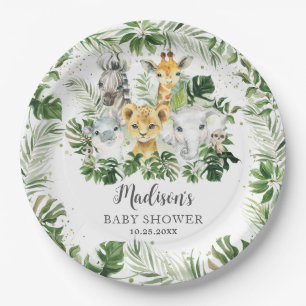 Plato De Papel Selva Animal Safari Greenery Neutral Baby Shower