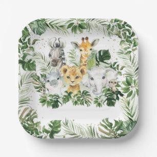 Plato De Papel Selva Animal Safari Greenery Neutral Baby Shower