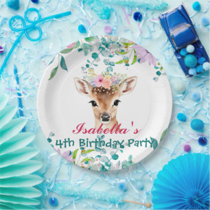 Plato De Papel Selva de animales del zoológico de ciervos Cubiert