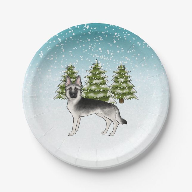 Plato De Papel Selva de invierno azul Shepherd de plata (Anverso)