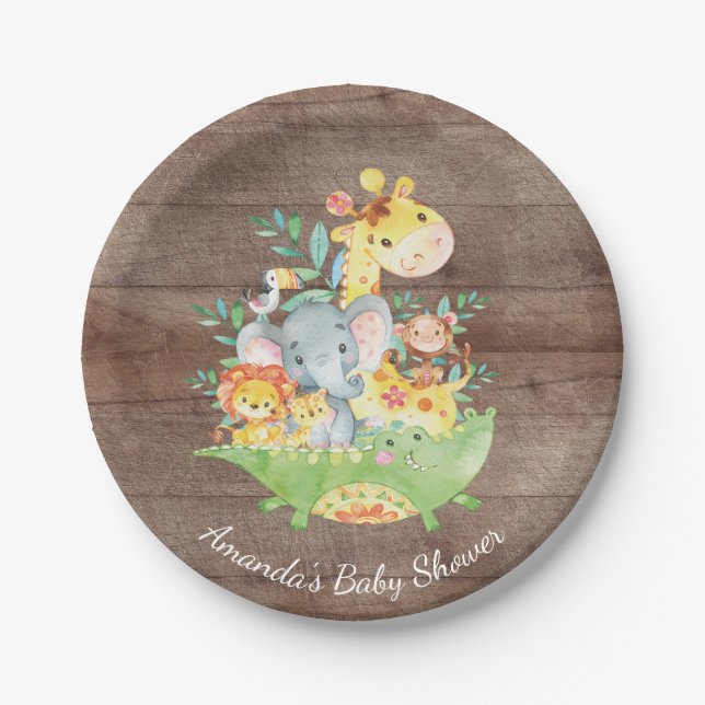 Plato De Papel Selva linda Baby Shower 7" del safari placa (Anverso)