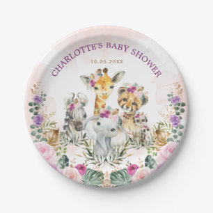 Plato De Papel Selva Safari Femenina Animales salvajes Boho Niña