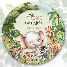 Plato De Papel Selva Safari Jungle Animals Wild One 1er cumpleaño