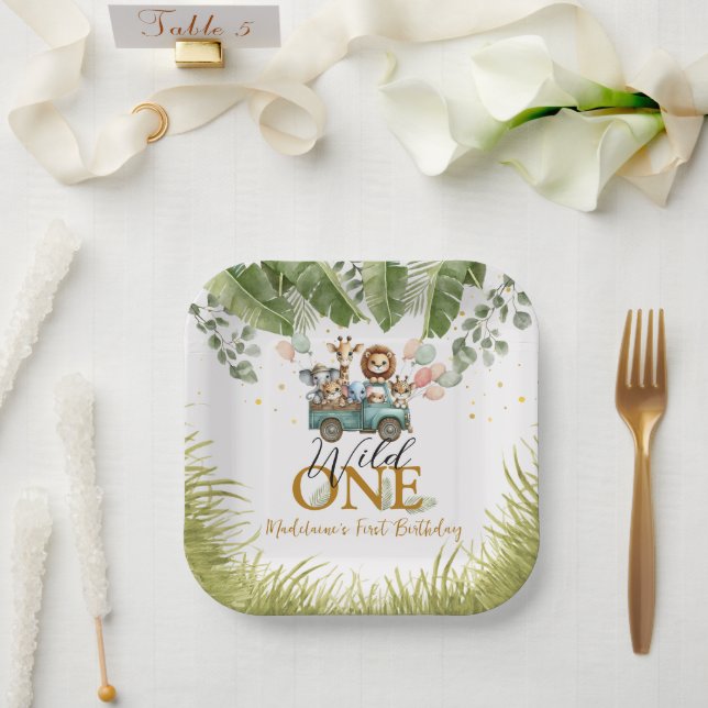 Plato De Papel Selva Safari Wild One Birthday Square (Boda)