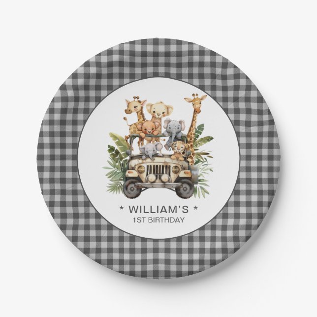 Plato De Papel Selva salvaje de un Safari primer cumpleaños (Anverso)