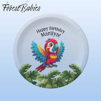 Plato De Papel Selva tropical Selva Macaw Safari Parrot Bird