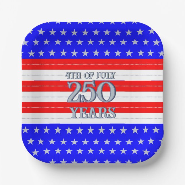 Plato De Papel Semiquincentennial Red White Blue Stars Stripes 25 (Anverso)