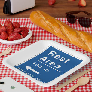Plato De Papel Señal de carretera Área de descanso 400m a la izqu