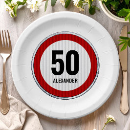Plato De Papel Señal de límite de velocidad cumpleaños 50  EDAD Y