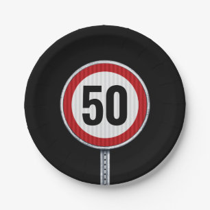 Plato De Papel Señal de límite de velocidad para cumpleaños 50 -