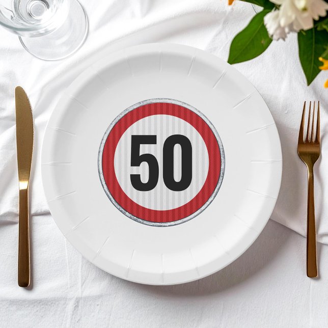 Plato De Papel Señal de límite de velocidad para cumpleaños 50 -  (Subido por el creador)