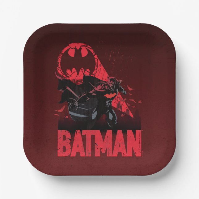 Plato De Papel Señal de Murciélago Carmesí de Batman (Anverso)