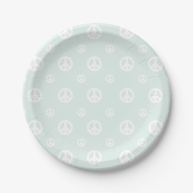 Plato De Papel señal de paz retro azul claro cumpleaños (Anverso)