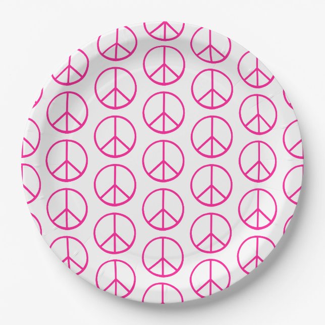 Plato De Papel Señal de Paz Rosa Moderno Retro Groovy (Anverso)