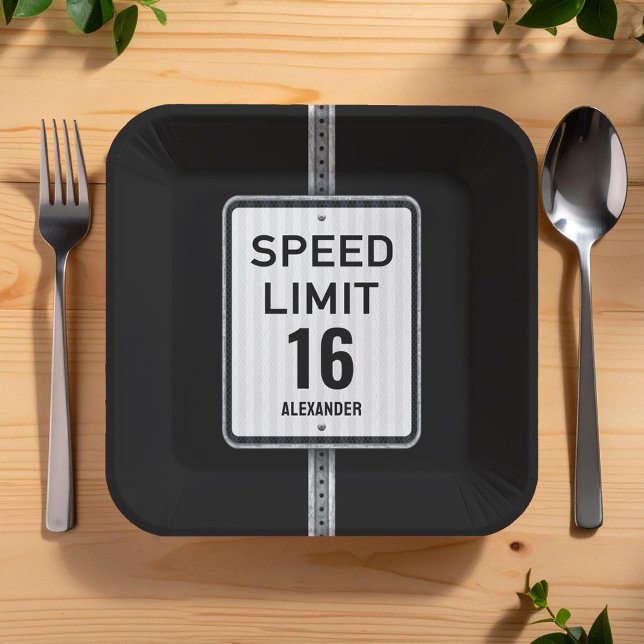 Plato De Papel Señal de velocidad de cumpleaños número 16 moderna (Subido por el creador)