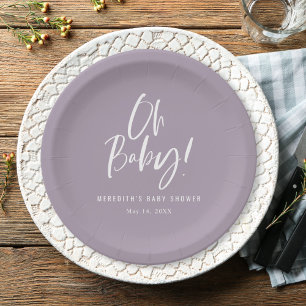 Plato De Papel Sencilla caligrafía Sexo Neutral Baby Shower