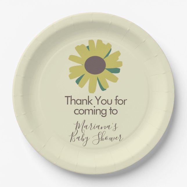 Plato De Papel Sencilla vegetación de girasoles Baby Shower (Anverso)