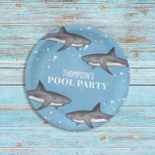 Plato De Papel Sencilla y caprichosa piscina Fiesta Tiburones Océ