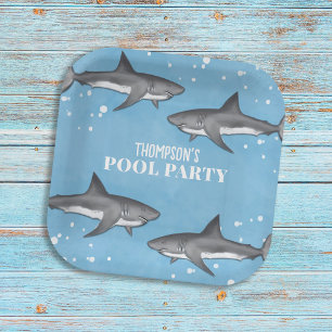 Plato De Papel Sencilla y caprichosa piscina Fiesta Tiburones Océ