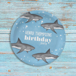 Plato De Papel Sencilla y caprichosa piscina Fiesta Tiburones Océ