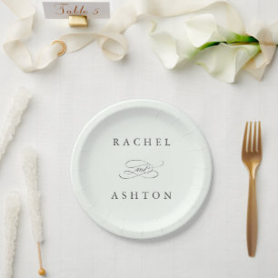 Plato De Papel Sencilla y elegante boda verde pálido