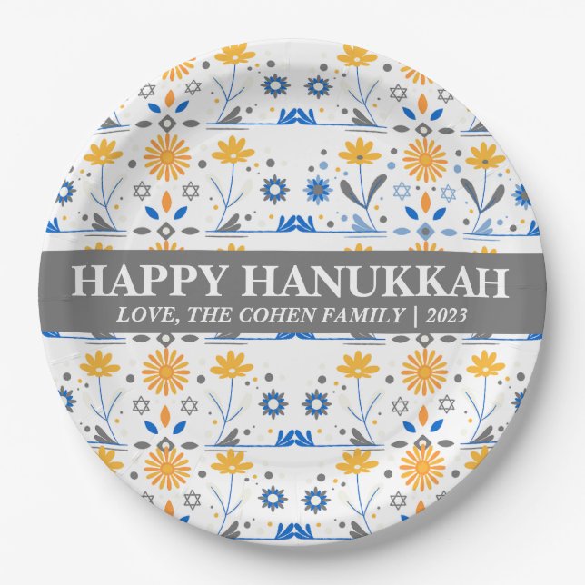 Plato De Papel Sencilla y elegante fotografía familiar Hanukkah (Anverso)