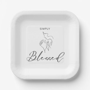 Plato De Papel Sencillamente Bendecido Dibujo Minimalista Cristia