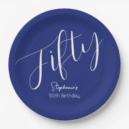 Plato De Papel Sencillamente moderna marina azul 50 cumpleaños
