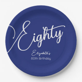 Plato De Papel Sencillamente moderna marina azul 80 cumpleaños fi