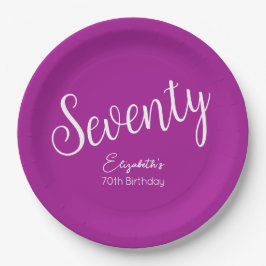 Plato De Papel Sencillamente moderno guión rosa oscuro 70 cumplea