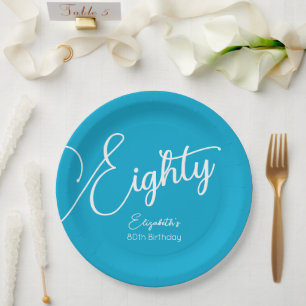 Plato De Papel Sencillamente Moderno Script Aqua Azul Fiesta de C