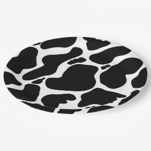 Plato De Papel Sencillas manchas de vacas grandes en blanco y neg