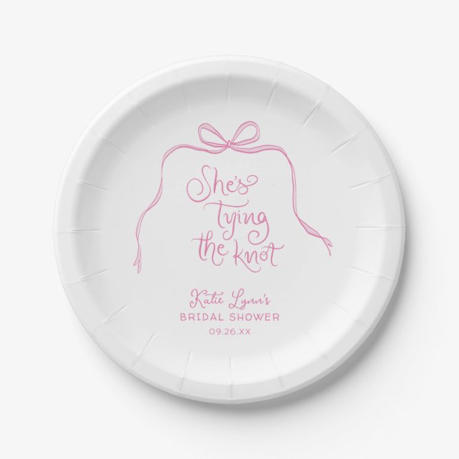 Plato De Papel Sencillo Baby Shower de lazo rosa (Anverso)