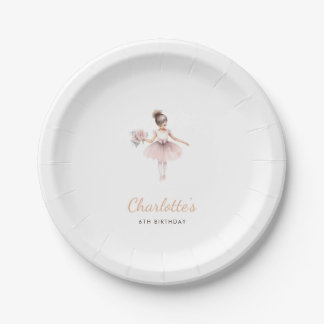 Plato De Papel Sencillo Ballet Rosa Tema Chica de cumpleaños acua